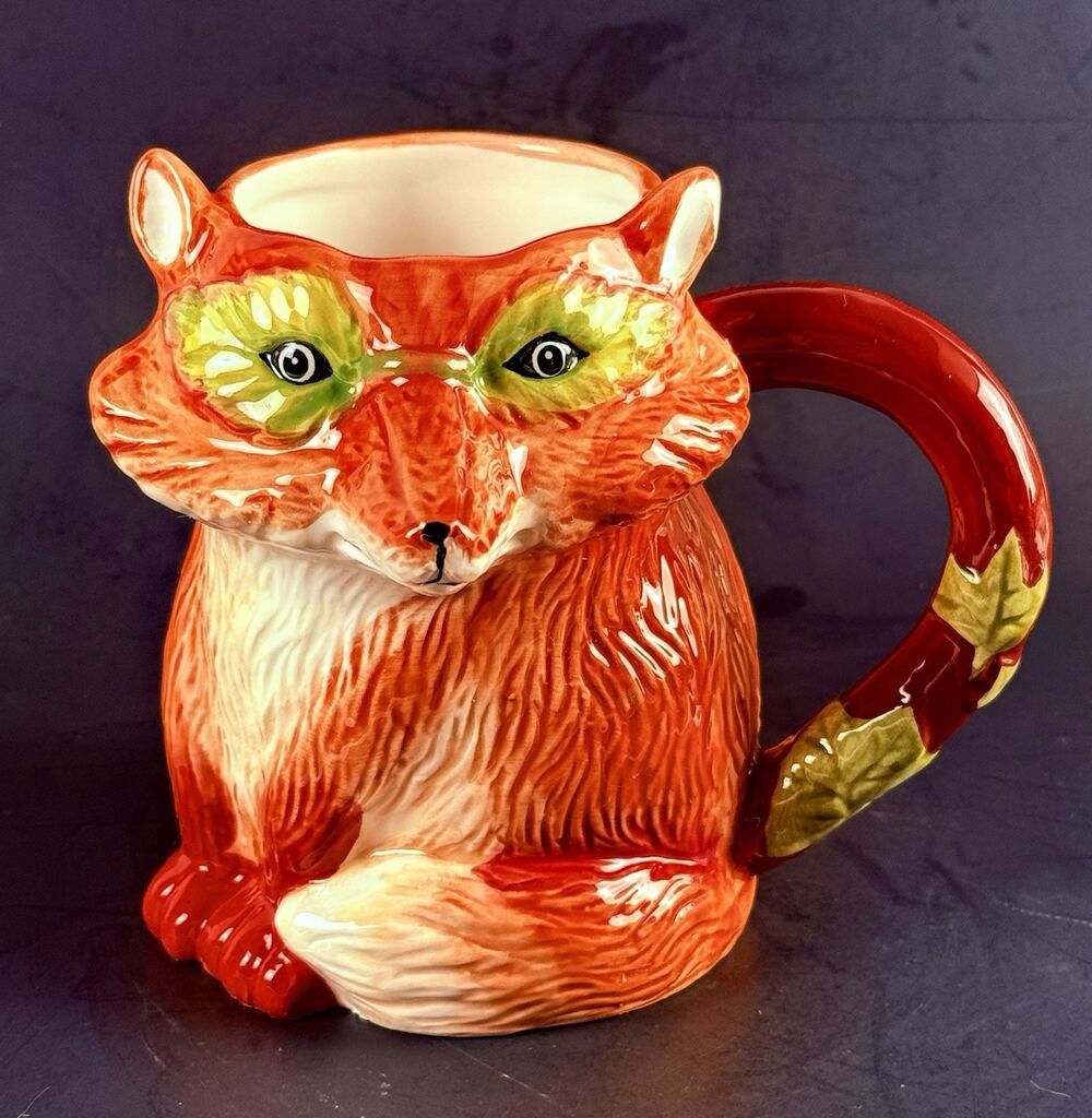 Rare Pier 1 Fox Mug Ceramic Leaf Glasses Vintage Large 3D